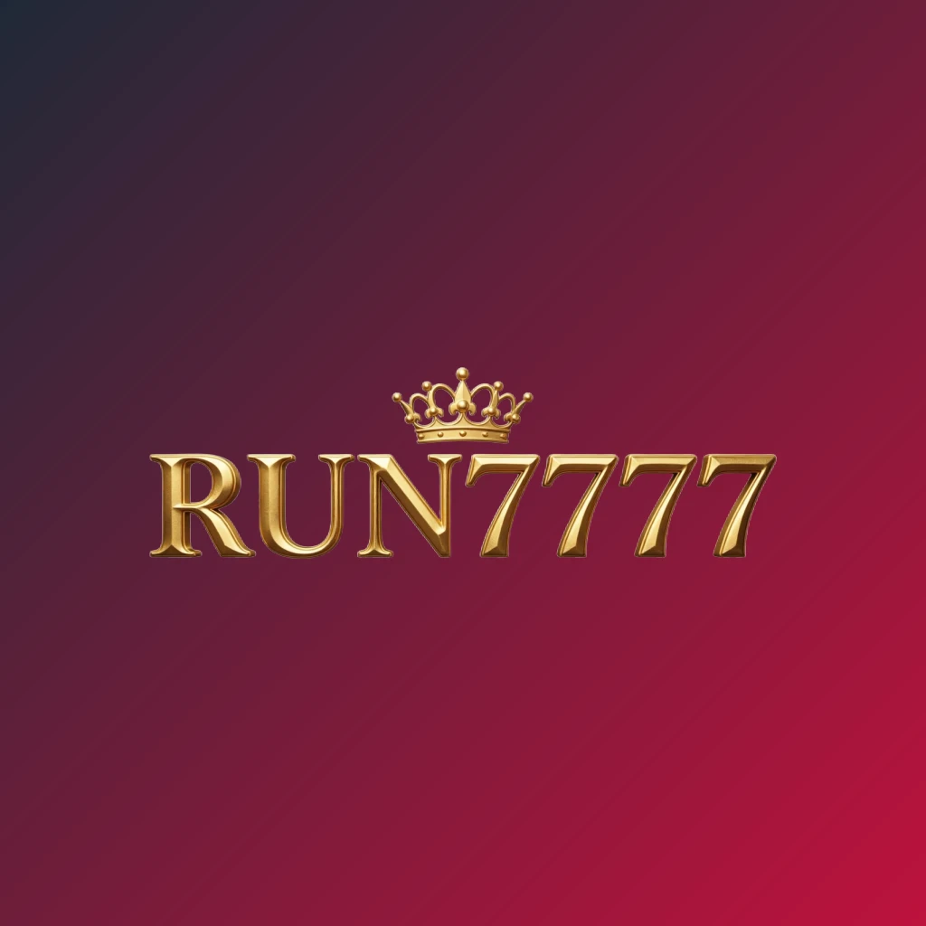 RUN7777 luxury brand logo with a gold metallic crown above the text, featuring a royal design and wide horizontal rectangular wordmark on a transparent background